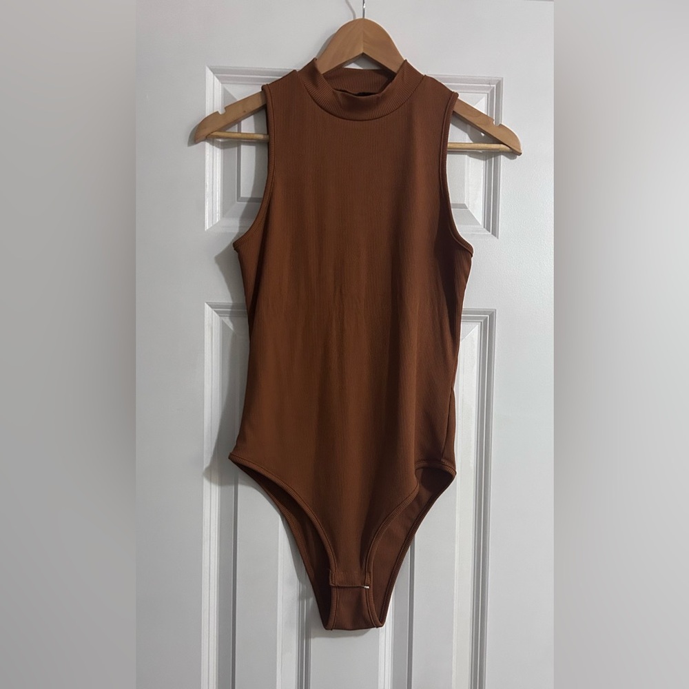 SHEIN Brown Ribbed women One-Piece Bodysuit